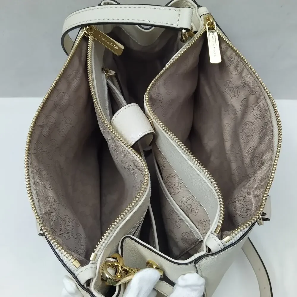 Michael Kors White Leather Snakeskin Embossed Detail Carryall Satchel Bag